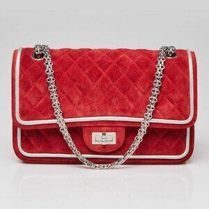 Chanel Red 2.55 Reissue Quilted Suede and Lambskin Leather 225 Flap Bag